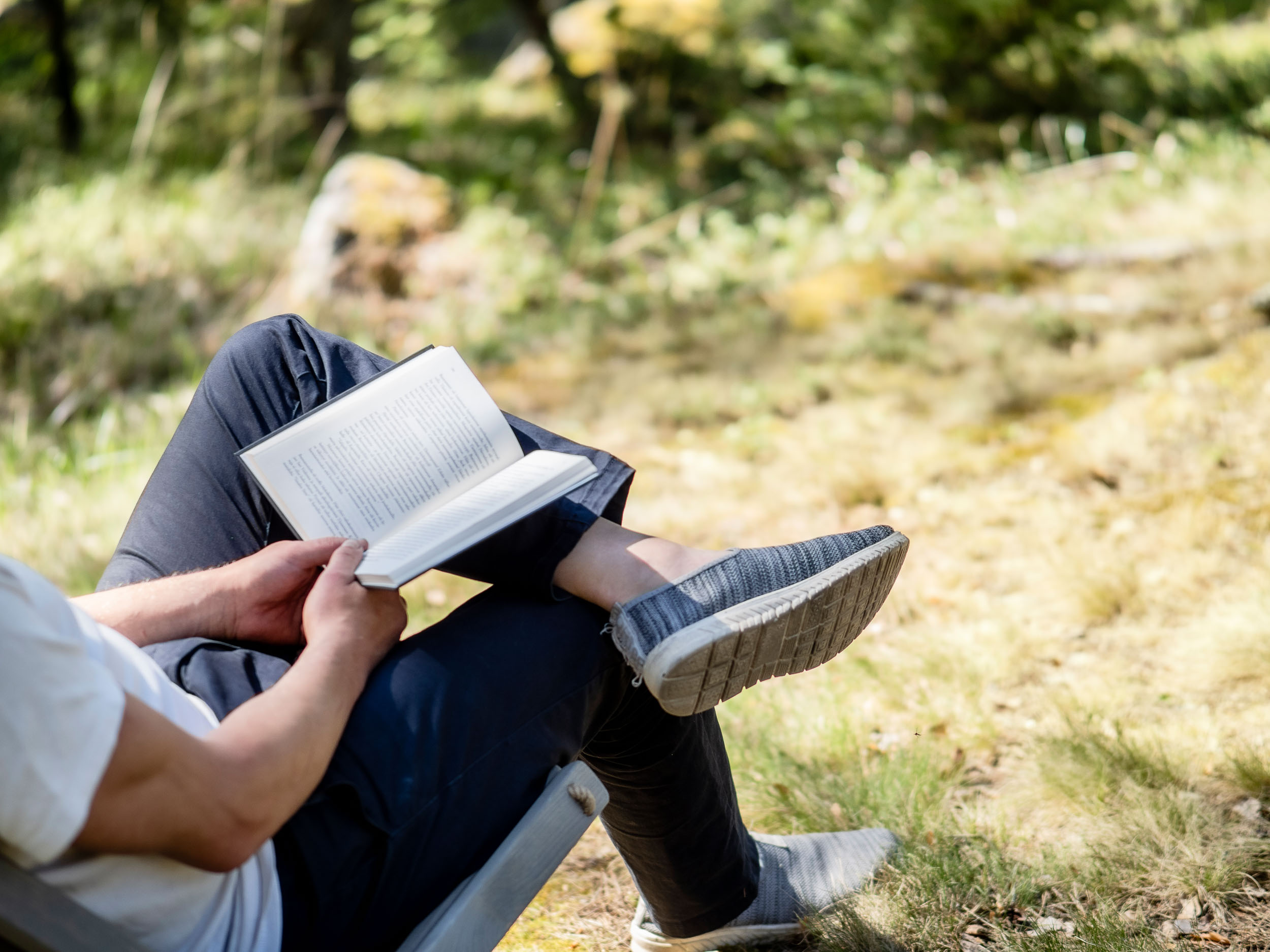 Reading book outside